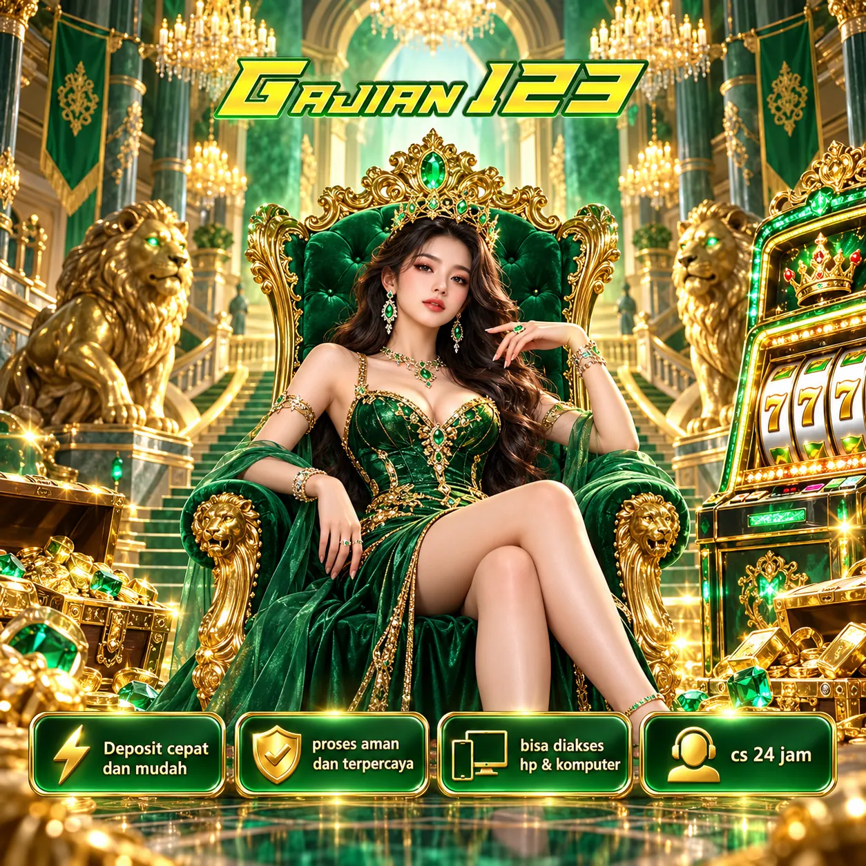 Banner GAJIAN123 2 ornamen emas dan nuansa premium